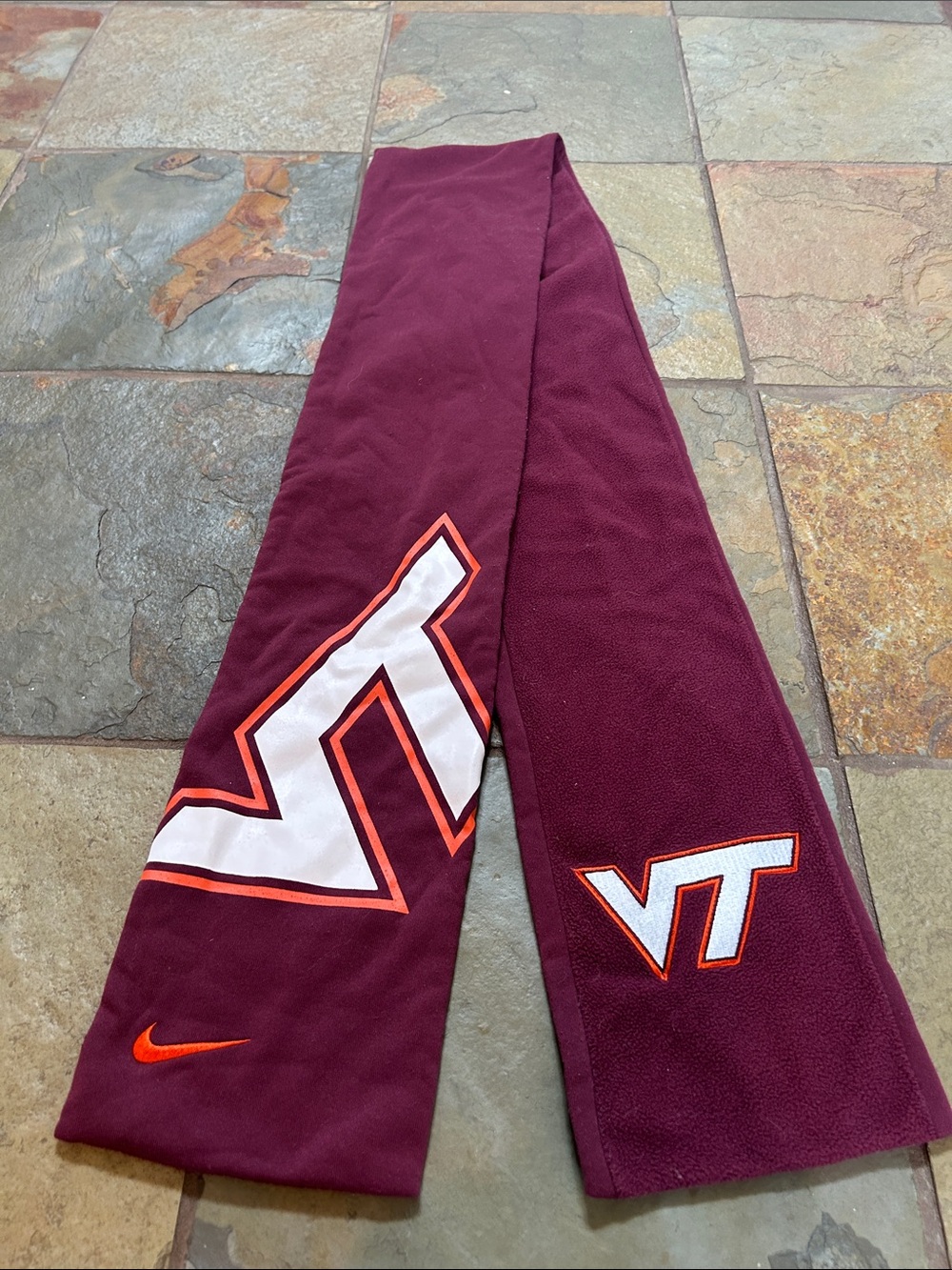 Nike Maroon VT Fleece Scarf with Orange and White Accents